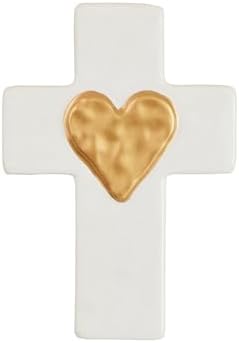 Mud Pie Ceramic and Gold Heart Cross 6x4
