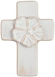 Mud Pie Sm Ceramic Flower Cross 5 12 X 3 34