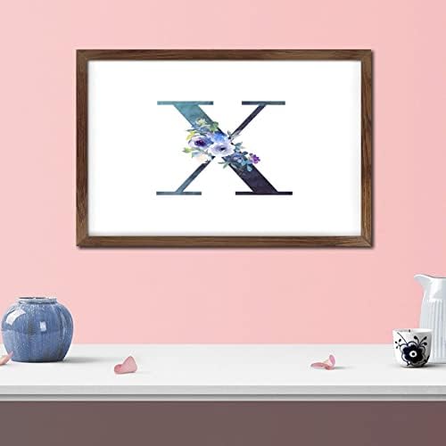 Initial Letter X Blue Monogram Wood Framed Sign Wall Decor