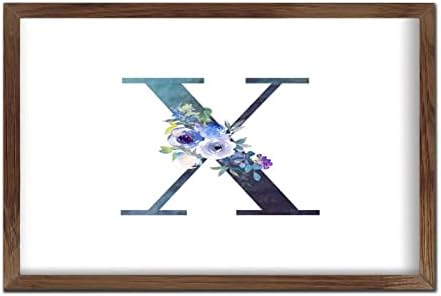 Initial Letter X Blue Monogram Wood Framed Sign Wall Decor