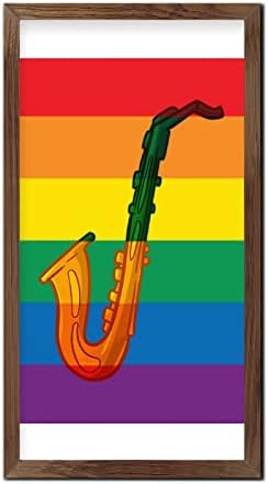 Rainbow Saxophone Wood Framed Wall Sign 22x12 In