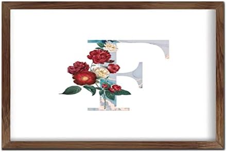 Blue Monogram Initial Letter F Framed Wood Sign 8x12in