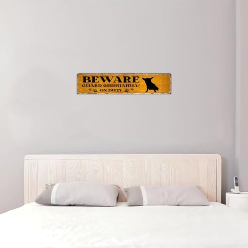 Beware Guard Dogs on Duty Rustic Wall Wood Sign 4x18 Inch