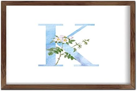 Blue Monogram Initial K Wood Framed Wall Sign
