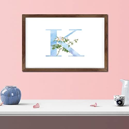 Blue Monogram Initial K Wood Framed Wall Sign