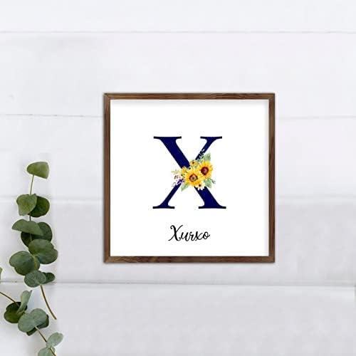Funlucy Personalized Name Sunflower Monogram Letter X Framed Wooden Sign