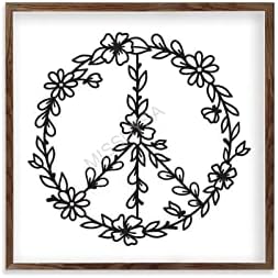 Wildflower Peace Framed Wood Wall Sign 12x12