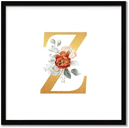 Elegant Rose Gold Initial Z Black Framed Wood Sign