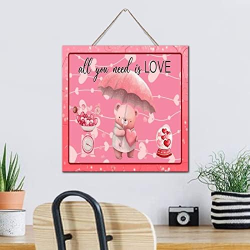 Valentines Bear Heart Wall Art Decor Sign 12x12 Inch