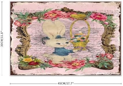 Easter French Bunny Wreath Wall Decor 12x18 Inch