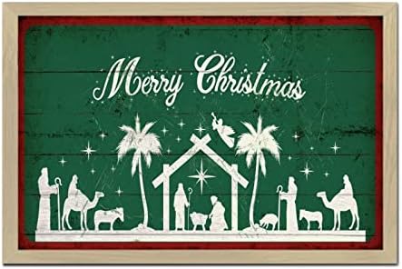 Merry Christmas Wall Art Framed Wooden Sign Retro Decor