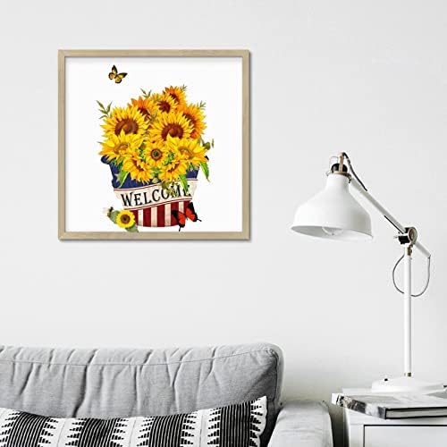 Welcome Sunflower American Memorial Day Wall Decor Sign 12x12in