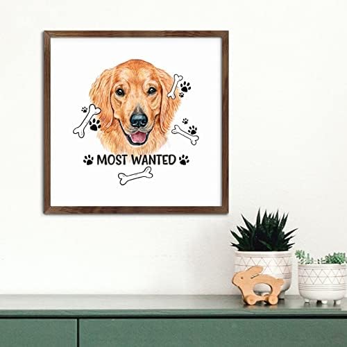Pet Dog Sign Framed Wood Decor Wall Art 12x12in