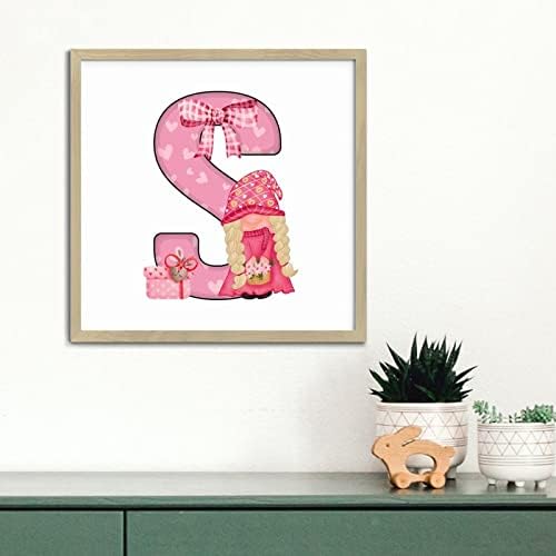 Personalized Wood Framed Sign Valentines Day Gnomes Initial Letter S