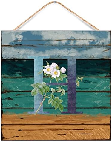 Initial Letter H Blue Green Monogram Wall Sign