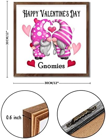 Happy Valentines Day Cute Gnomies with Heart Wood Framed Sign Wall Art