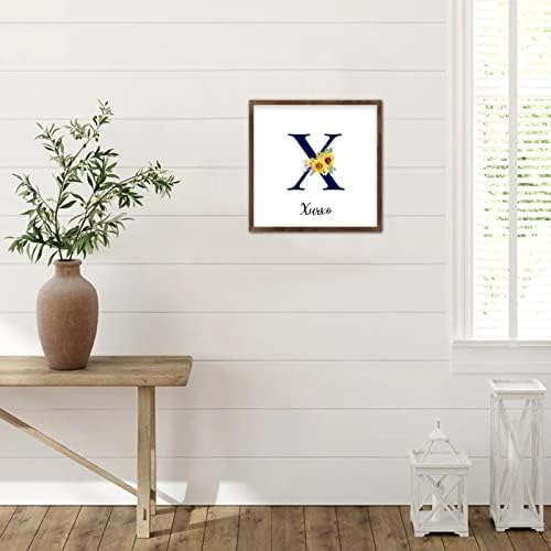 Funlucy Personalized Name Sunflower Monogram Letter X Framed Wooden Sign