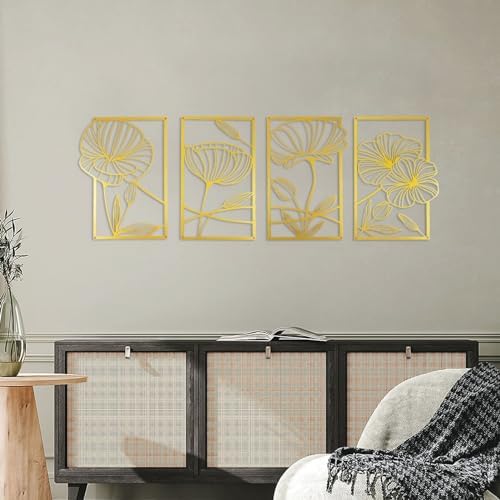 ESTART 4 Piece Gold Metal Lotus Wall Decor