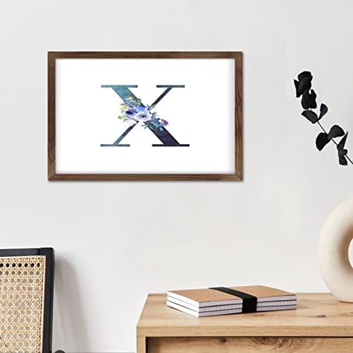 Initial Letter X Blue Monogram Wood Framed Sign Wall Decor