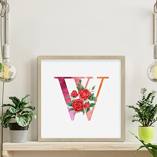 Red Monogram Initial Letter W Framed Wall Art Sign 12x12in