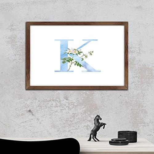 Blue Monogram Initial K Wood Framed Wall Sign