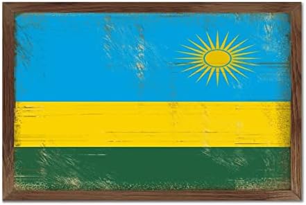 Christmas Farmhouse Decor Rwanda Flag Framed Wood Sign Wall Art
