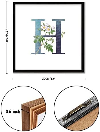 White Flower Dark Green Ink Initial H Wood Framed Sign