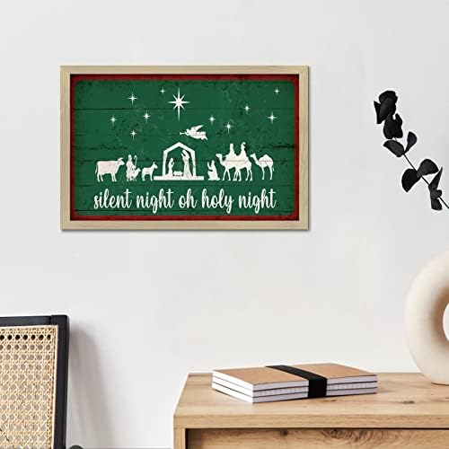 Merry Christmas Wall Art Decor Framed Wooden Sign 8x12in