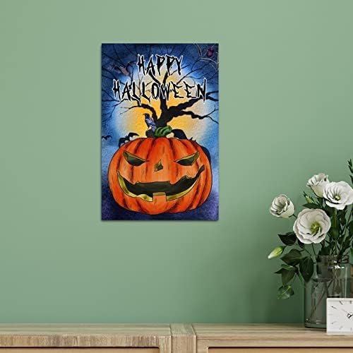 Scary Pumpkin Crow Wood Door Sign 12x8in 1