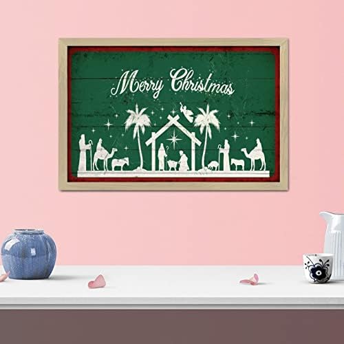 Merry Christmas Wall Art Framed Wooden Sign Retro Decor