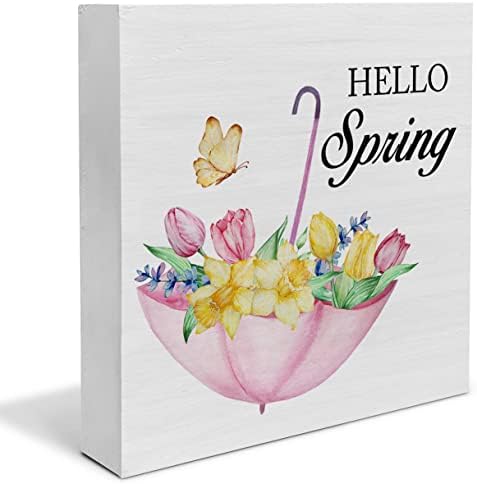 Country Farmhouse Hello Spring Flowers Wood Box Sign Decor