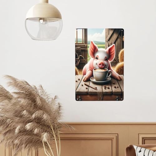 Farmhouse Pig Coffee Time Tin Sign Wall Art Decor