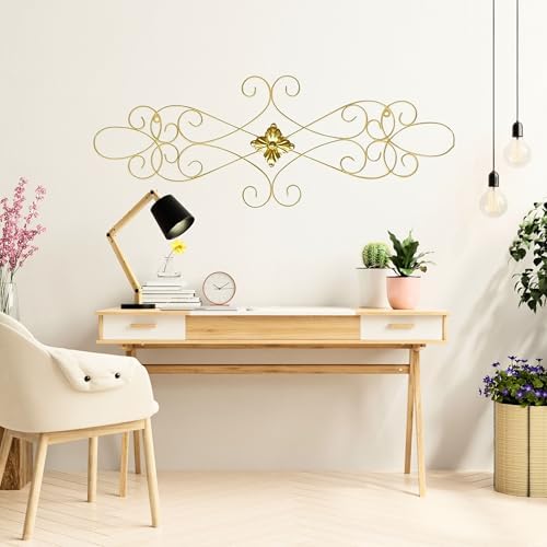 Bellaa 23226 Gold Metal Wall Scroll Art Medallion Plaque