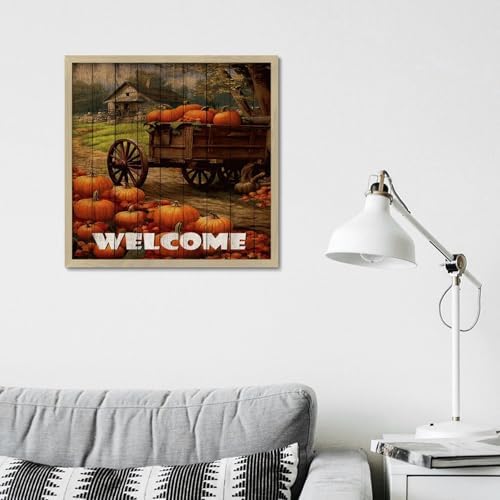 Welcome Framed Wood Sign 12x12in Modern Wall Decor