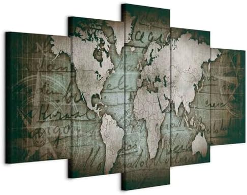 Artgeist Canvas World Map 40x20 in Wall Art Print 5pcs