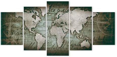 Artgeist Canvas World Map 40x20 in Wall Art Print 5pcs