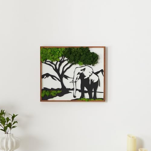 ETICIAN Metal Art Elephant Wall Decor with Moss