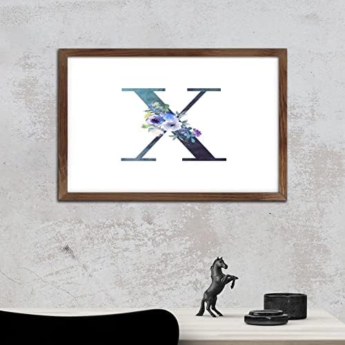 Initial Letter X Blue Monogram Wood Framed Sign Wall Decor