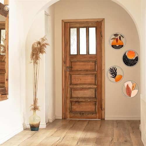 Boho Wall Art Decor 4PCS Round Wooden Sculptures Orange