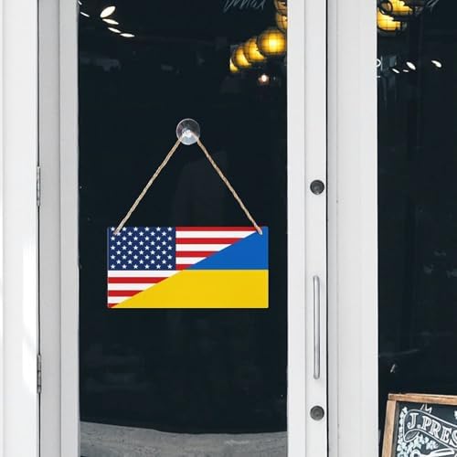 America Flag and Ukraine Flag Wooden Hanging Plate