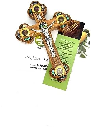 9 Inch Handmade Olive Wood Wall Cross with Relics