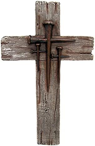 Rustic Wood Look Wall Cross with Three Nail Crosses