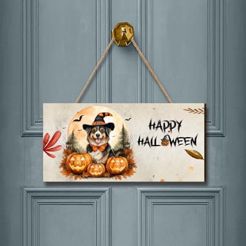 Happy Halloween Miniature American Shepherd Wood Sign Decoration