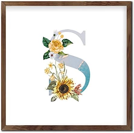 Blue Monogram Initial Letter S Framed Wall Art Sign