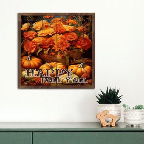 Happy Fall Yall Framed Wall Art Sign 12x12in