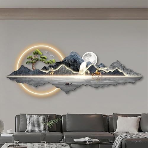 LED Landscape Wall Decor with Mountains Water and Deer 1