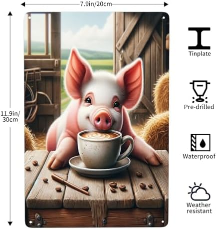 Farmhouse Pig Coffee Time Tin Sign Wall Art Decor