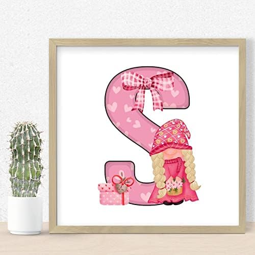 Personalized Wood Framed Sign Valentines Day Gnomes Initial Letter S