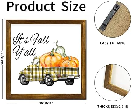 Fall-Themed Yellow Plaid Pumpkin Truck Wooden Wall Sign