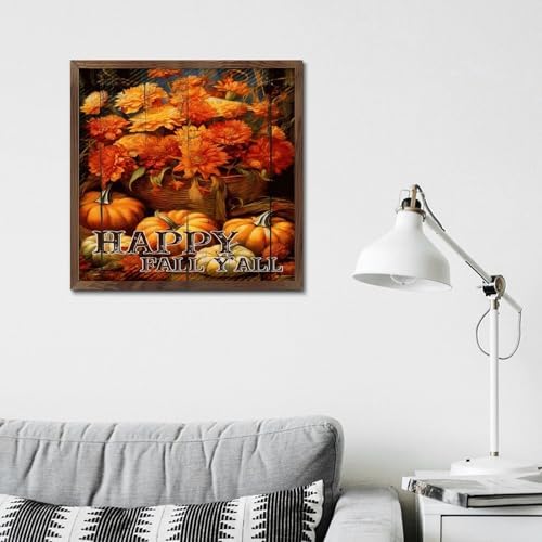 Happy Fall Yall Framed Wall Art Sign 12x12in